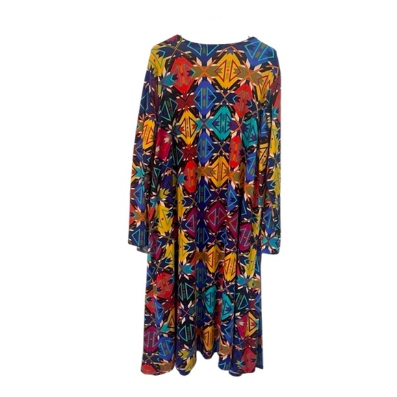 Lularoe Maxi Duster Size XL Tribal Print Blue Multicolor Open Front Long Sleeve - Picture 11 of 11